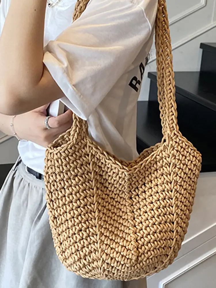 Retro Korean Tote Bag Women 2025 Summer Casual Shoulder Bag
