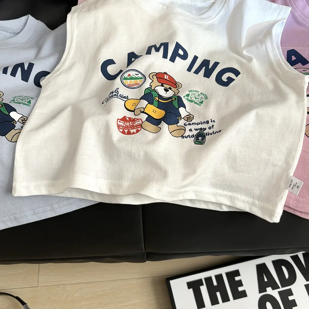 Summer Boys Cotton Camping T-Shirt Sleeveless White — feature 5