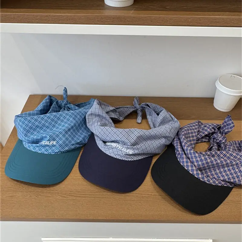 Korean Plaid Baseball Cap with Bandana for Men Women - Image 5