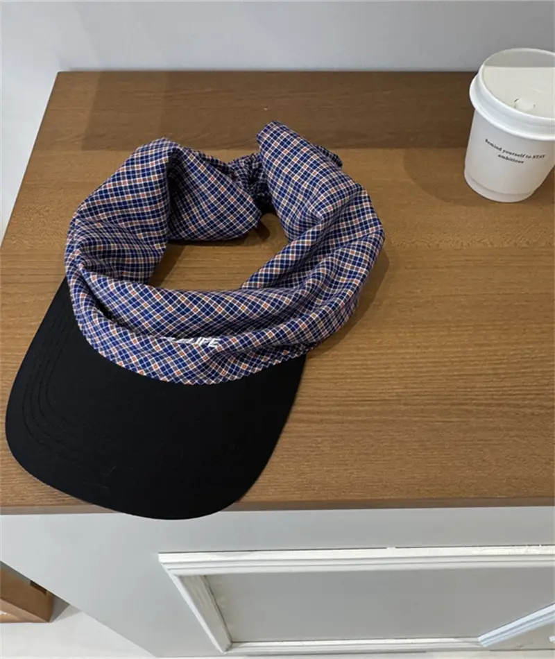 Korean Plaid Baseball Cap with Bandana for Men Women - Image 2