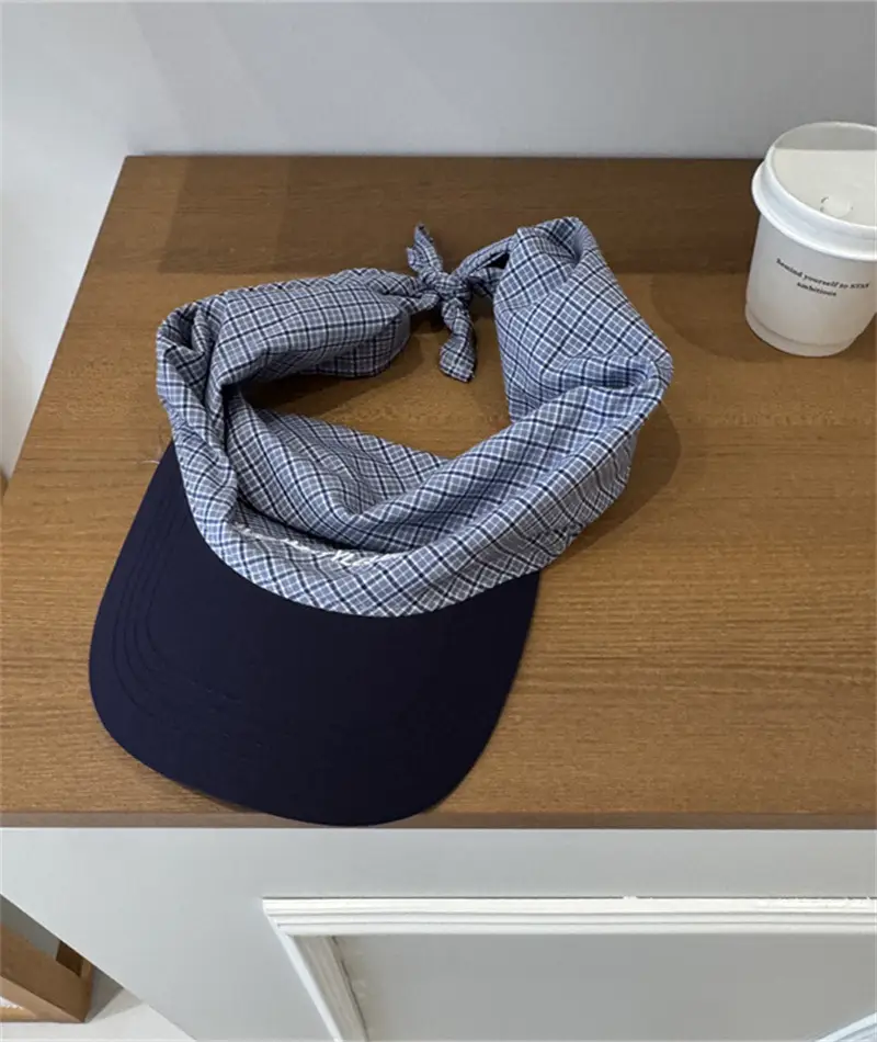 Korean Plaid Baseball Cap with Bandana for Men Women - Image 3