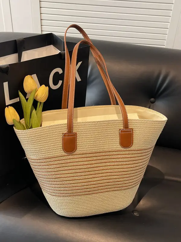 Japanese Straw Woven Beach Bag Large Capacity Women - Image 14