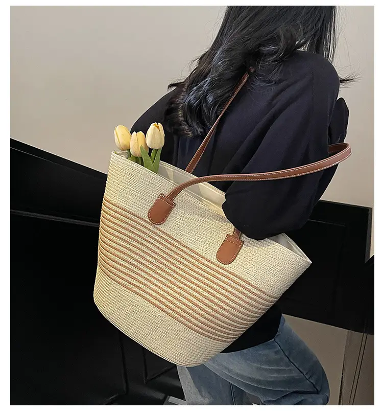 Japanese Straw Woven Beach Bag Large Capacity Women — feature 1