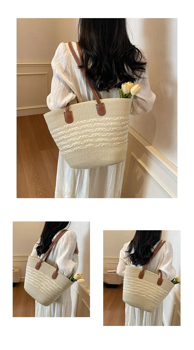 Japanese Straw Woven Beach Bag Large Capacity Women — feature 12