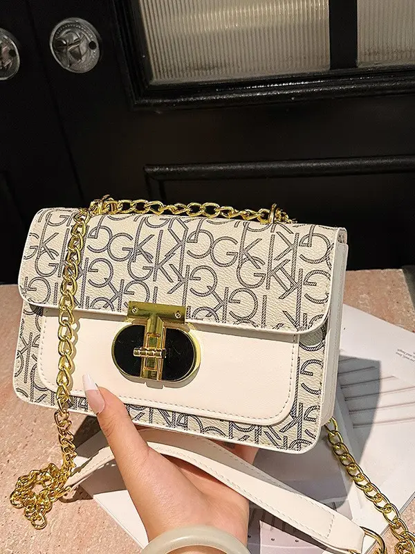 Korean Style Women's Crossbody Bag White Grey Chain