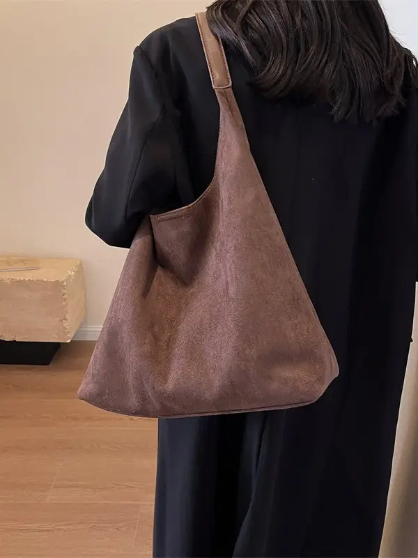 Women Cross-Border Soft Suede Bucket Bag Brown 2025