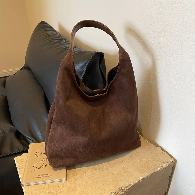 Women Cross-Border Soft Suede Bucket Bag Brown 2025