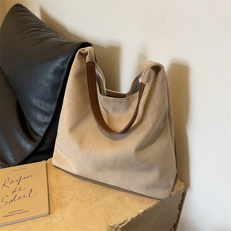 Women Cross-Border Soft Suede Bucket Bag Brown 2025