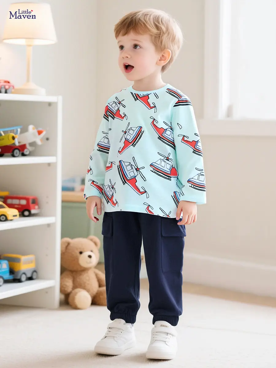 Little Maven Cotton Long Sleeve T-Shirt Light Blue