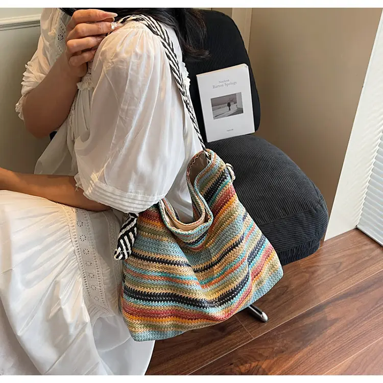 Multi Color Straw Shoulder Bag Large Capacity — feature 13