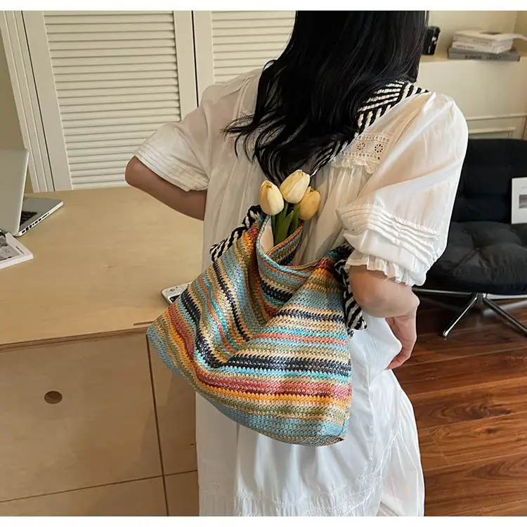 Multi Color Straw Shoulder Bag Large Capacity — feature 14