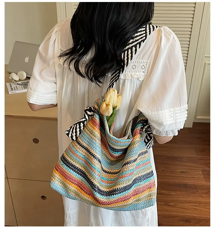 Multi Color Straw Shoulder Bag Large Capacity — feature 2