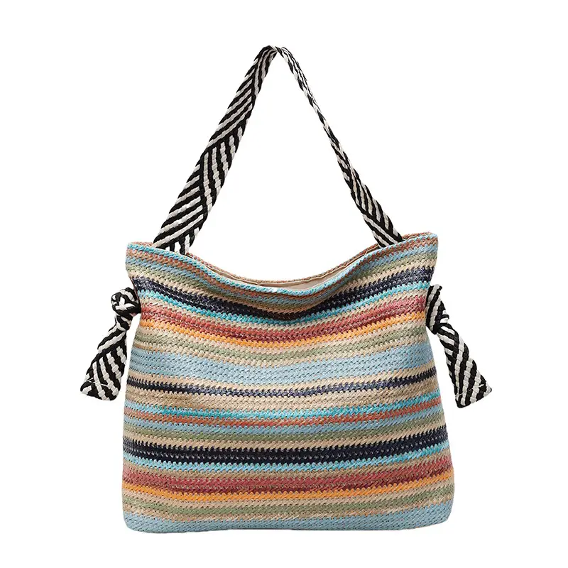 Multi Color Straw Shoulder Bag Large Capacity - Image 2