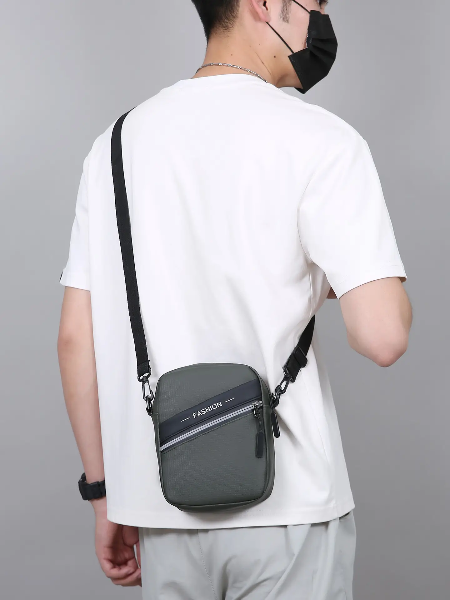 Men's Navy Blue Oxford Crossbody Bag with Water Repellent Finish