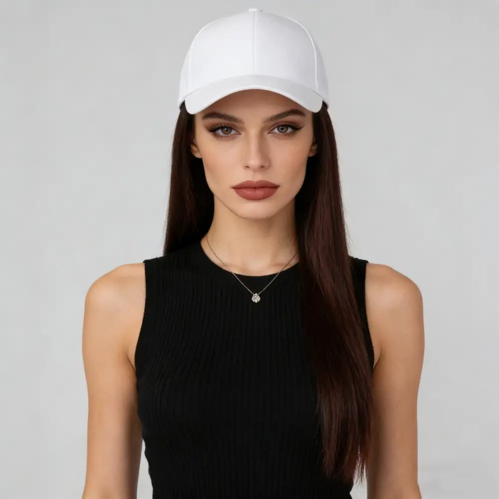 Long Straight Hair Wig with Peaked Cap for Daily Wear