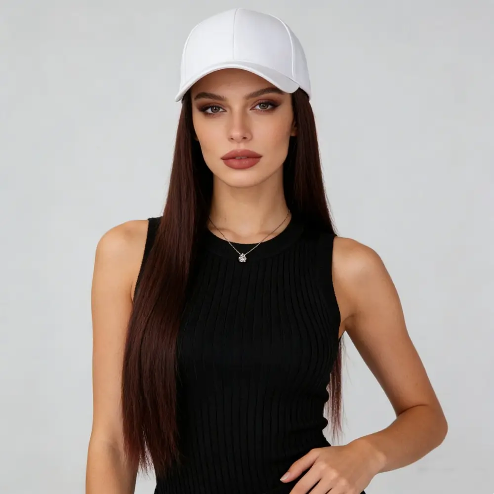 Long Straight Hair Wig with Peaked Cap for Daily Wear