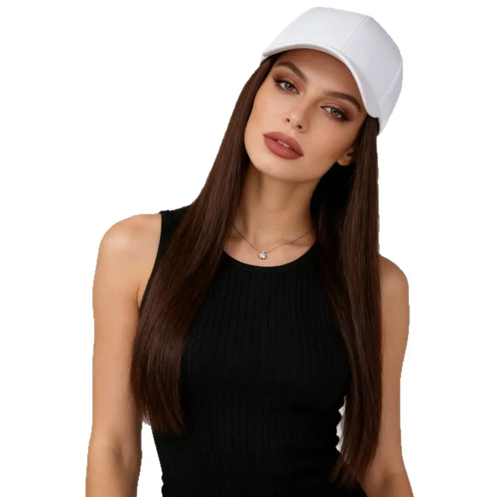 Long Straight Hair Wig with Peaked Cap for Daily Wear