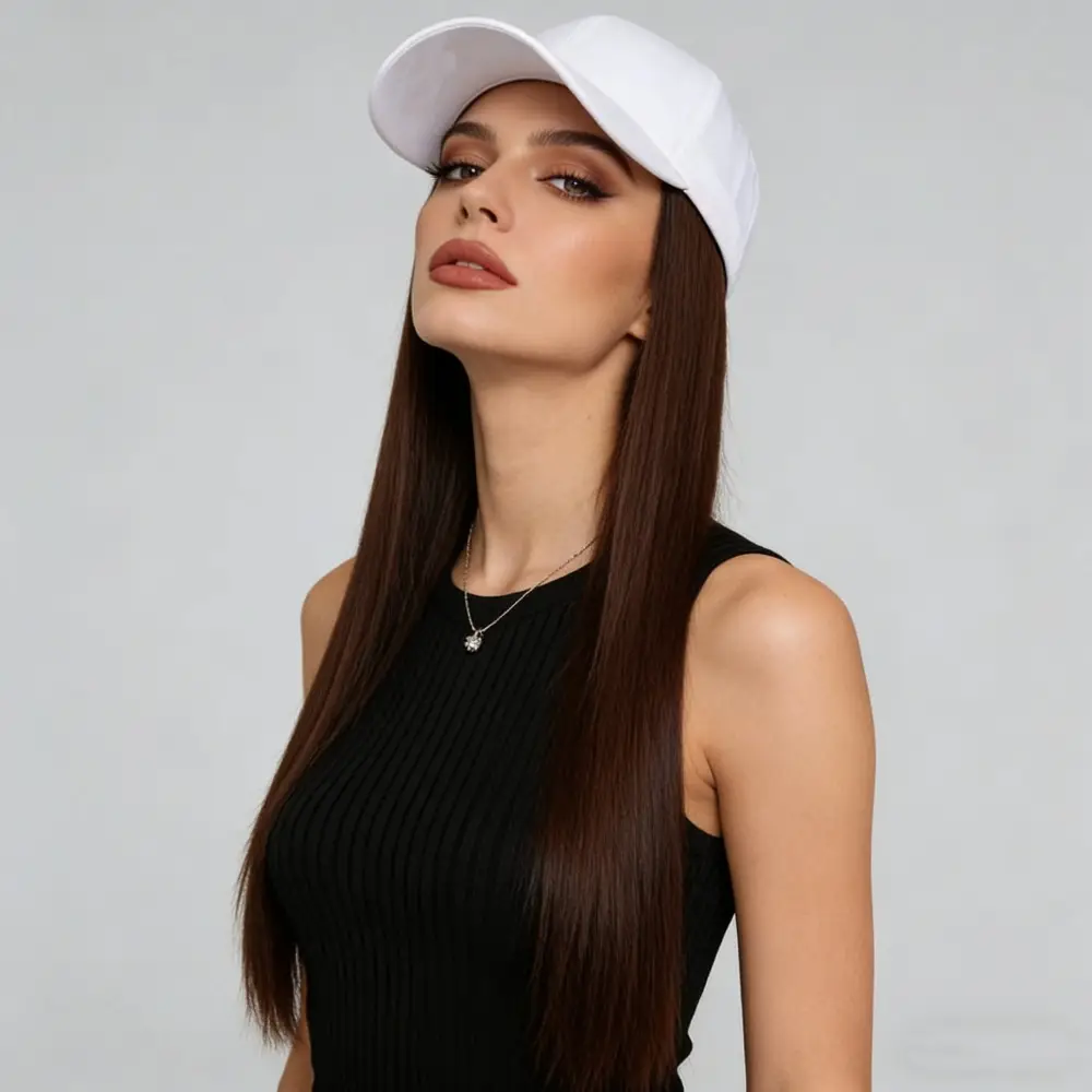 Long Straight Hair Wig with Peaked Cap for Daily Wear — feature 14