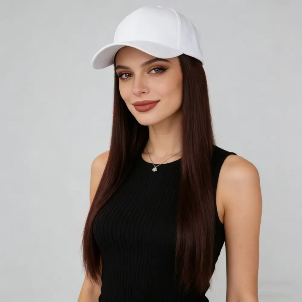 Long Straight Hair Wig with Peaked Cap for Daily Wear — feature 21