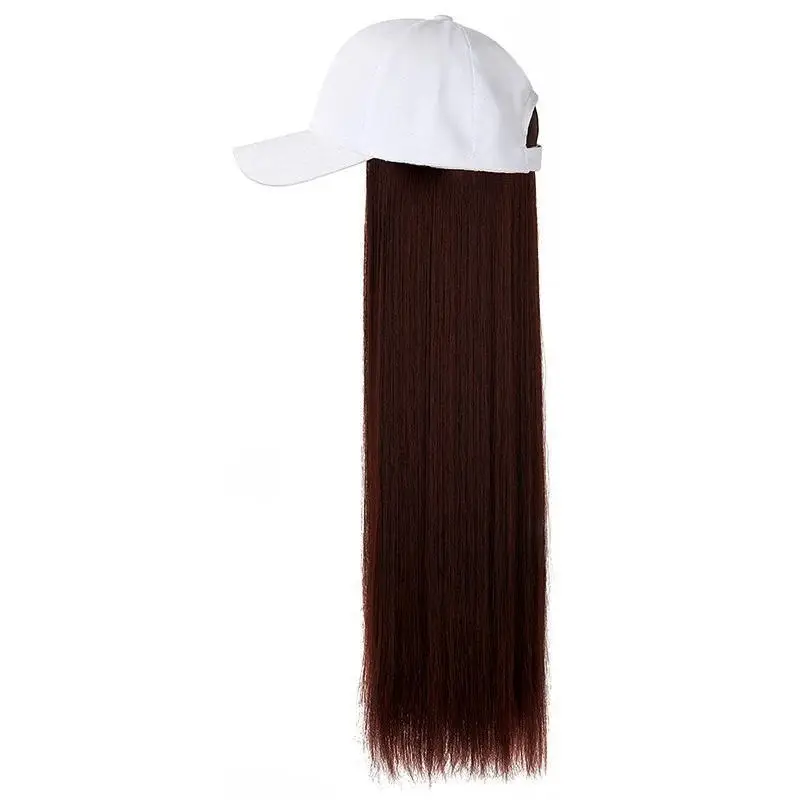 Long Straight Hair Wig with Peaked Cap for Daily Wear