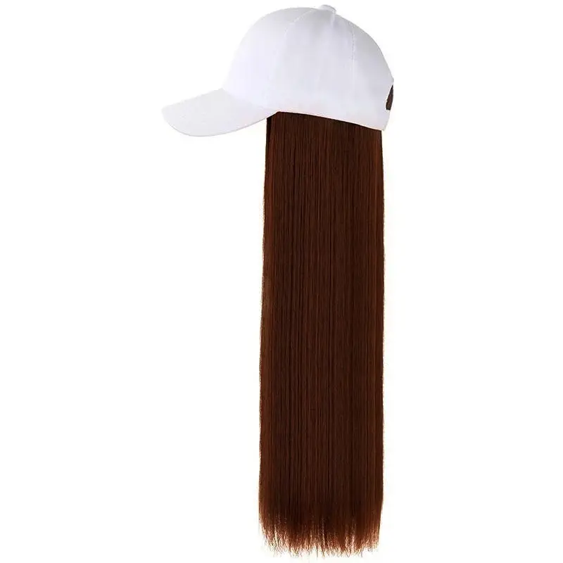 Long Straight Hair Wig with Peaked Cap for Daily Wear