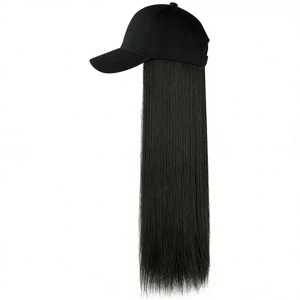 Long Straight Hair Wig with Peaked Cap for Daily Wear