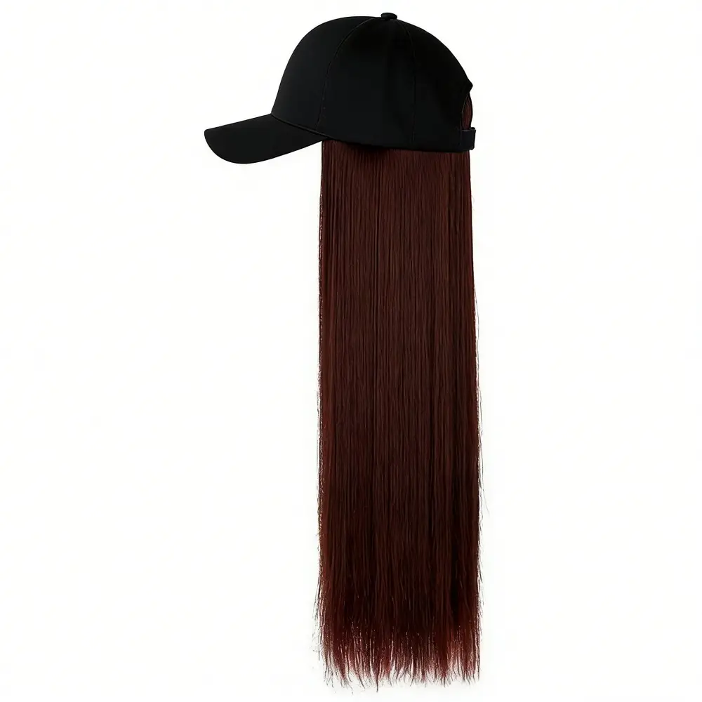 Long Straight Hair Wig with Peaked Cap for Daily Wear