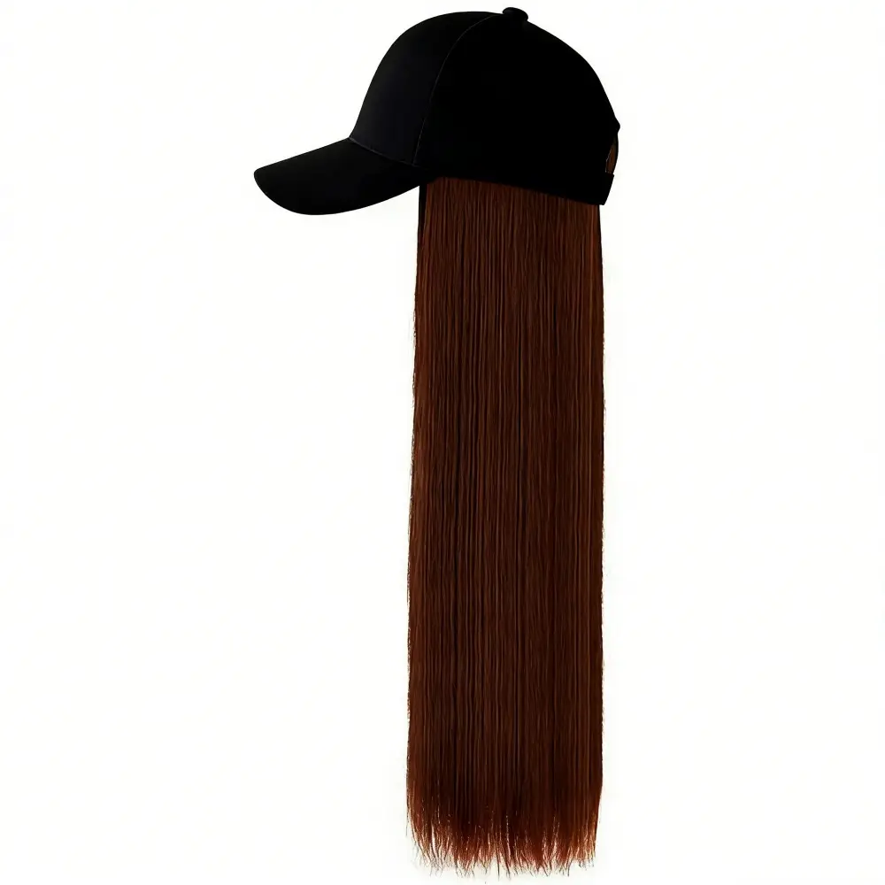Long Straight Hair Wig with Peaked Cap for Daily Wear