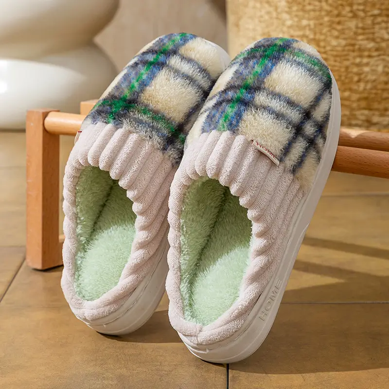 Women's Cotton Slippers for Autumn and Winter, Couple's Thick-Soled, Fleece-Lined, Wear-Resistant Home Slippers for Bedroom, Warm and Comfortable Maternity Slippers for Men - Image 2