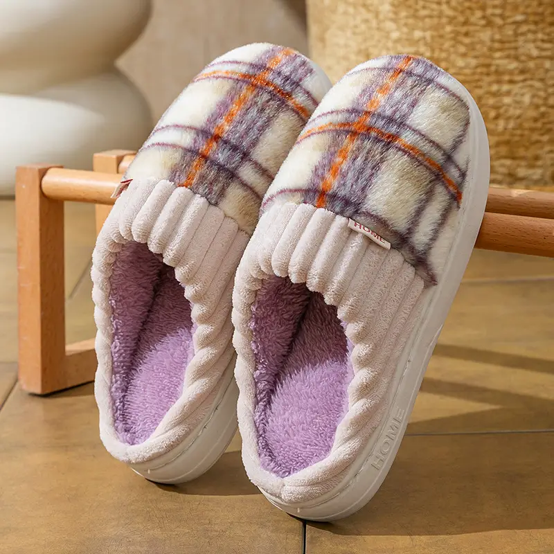 Women's Cotton Slippers for Autumn and Winter, Couple's Thick-Soled, Fleece-Lined, Wear-Resistant Home Slippers for Bedroom, Warm and Comfortable Maternity Slippers for Men - Image 3