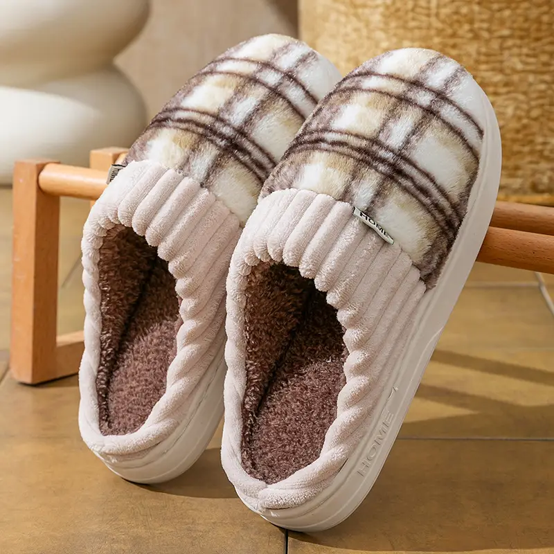 Women's Cotton Slippers for Autumn and Winter, Couple's Thick-Soled, Fleece-Lined, Wear-Resistant Home Slippers for Bedroom, Warm and Comfortable Maternity Slippers for Men - Image 5