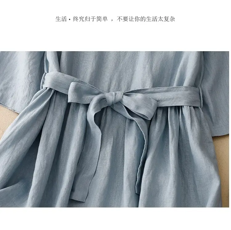 2026 Summer Dress Navy Cotton Belted Flared Long — feature 5