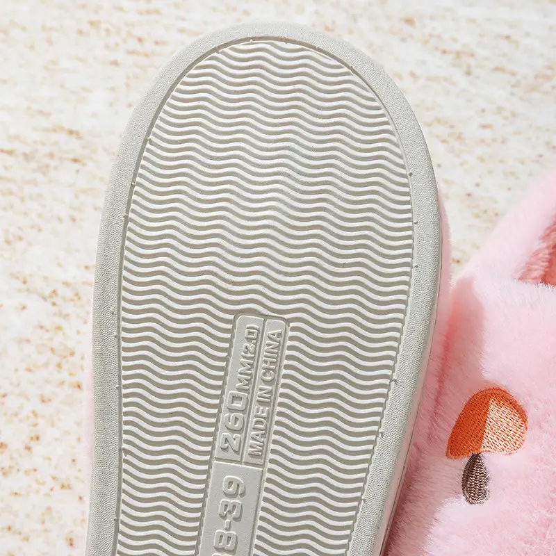 Mushroom Head Embroidered Cotton Slippers for Men, Autumn and Winter Indoor Home Use, Thick-Soled Warm Fleece-Lined Couple Confinement Slippers for Women