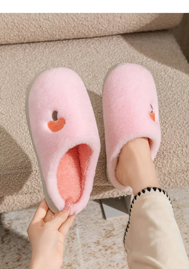 Mushroom Head Embroidered Cotton Slippers for Men, Autumn and Winter Indoor Home Use, Thick-Soled Warm Fleece-Lined Couple Confinement Slippers for Women — feature 20
