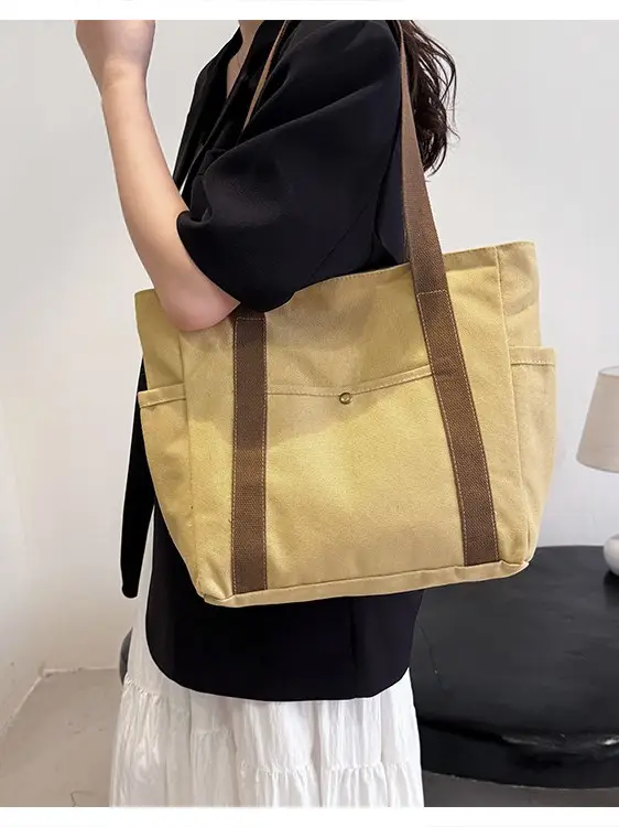 Black Large Canvas Shoulder Bag for Women - Image 5