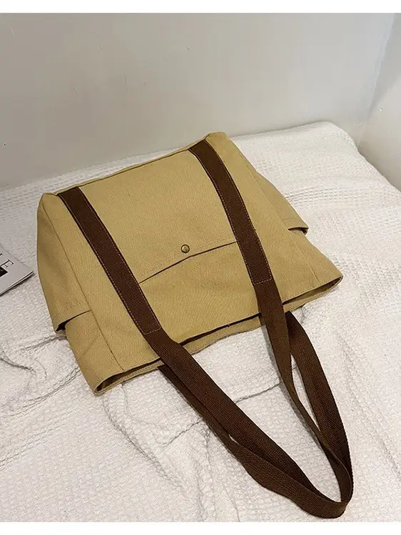Black Large Canvas Shoulder Bag for Women - Image 7