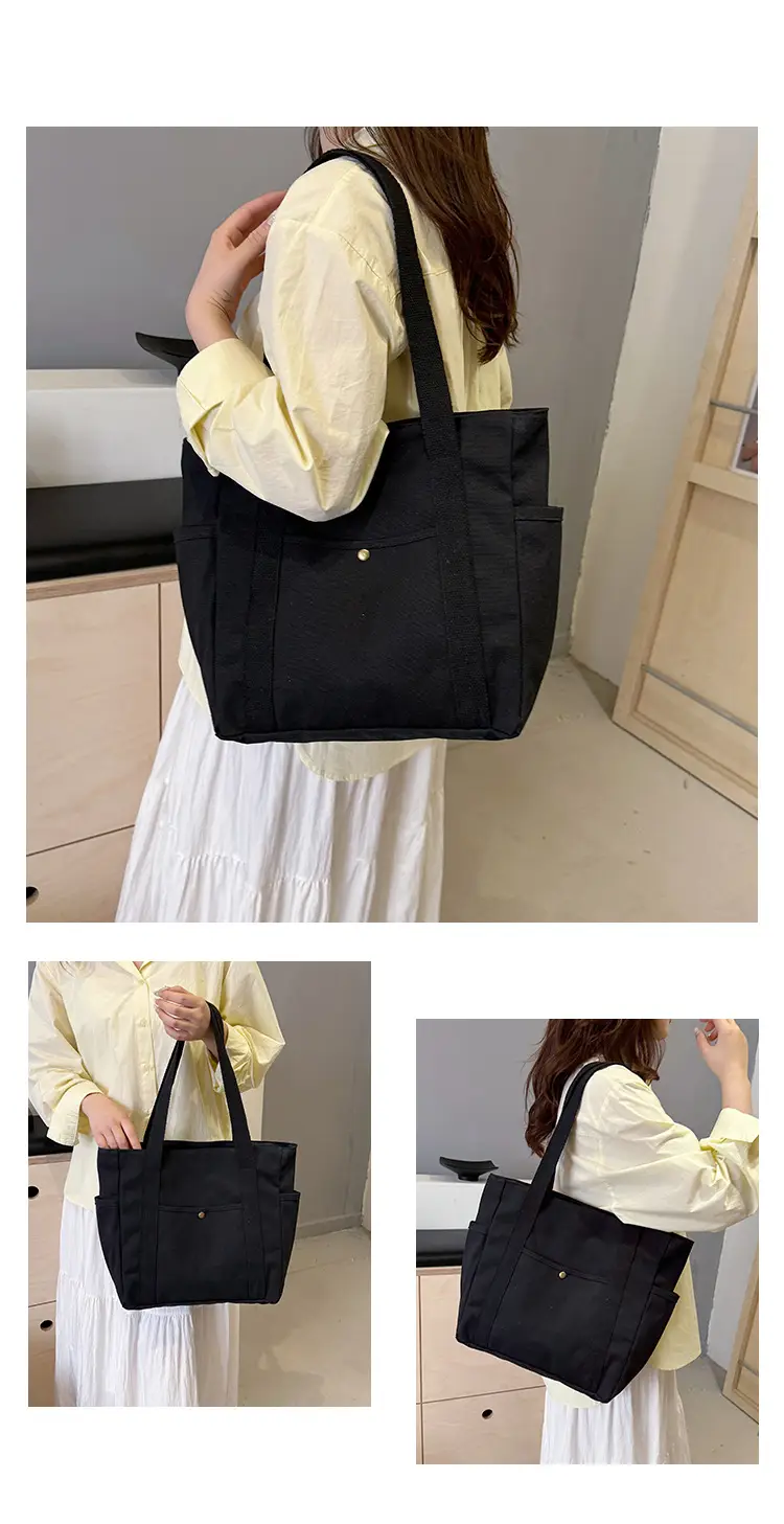 Black Large Canvas Shoulder Bag for Women — feature 9