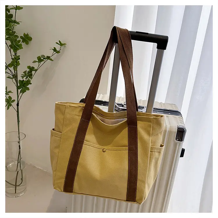 Black Large Canvas Shoulder Bag for Women - Image 3