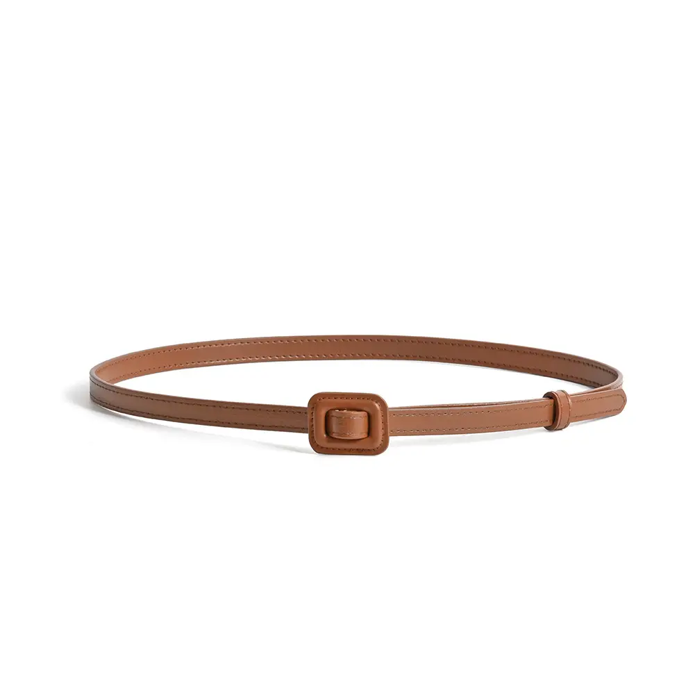 White Slim Belt Korean Style Two-Layer Cowhide Women's Waistband - Image 9