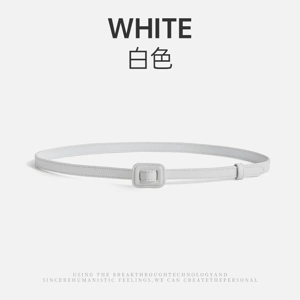 White Slim Belt Korean Style Two-Layer Cowhide Women's Waistband - Image 2