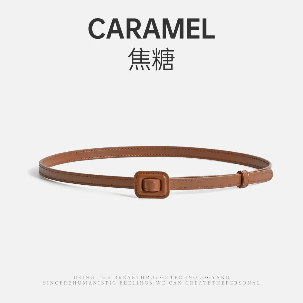 White Slim Belt Korean Style Two-Layer Cowhide Women's Waistband - Image 3