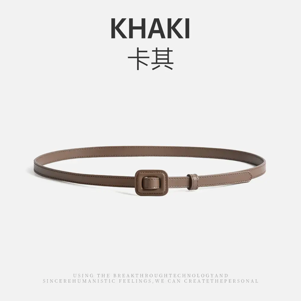 White Slim Belt Korean Style Two-Layer Cowhide Women's Waistband - Image 4
