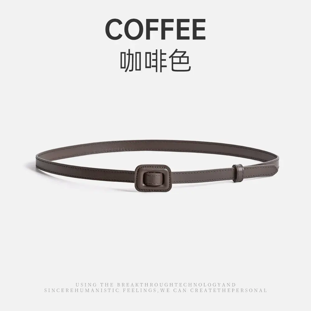 White Slim Belt Korean Style Two-Layer Cowhide Women's Waistband - Image 5