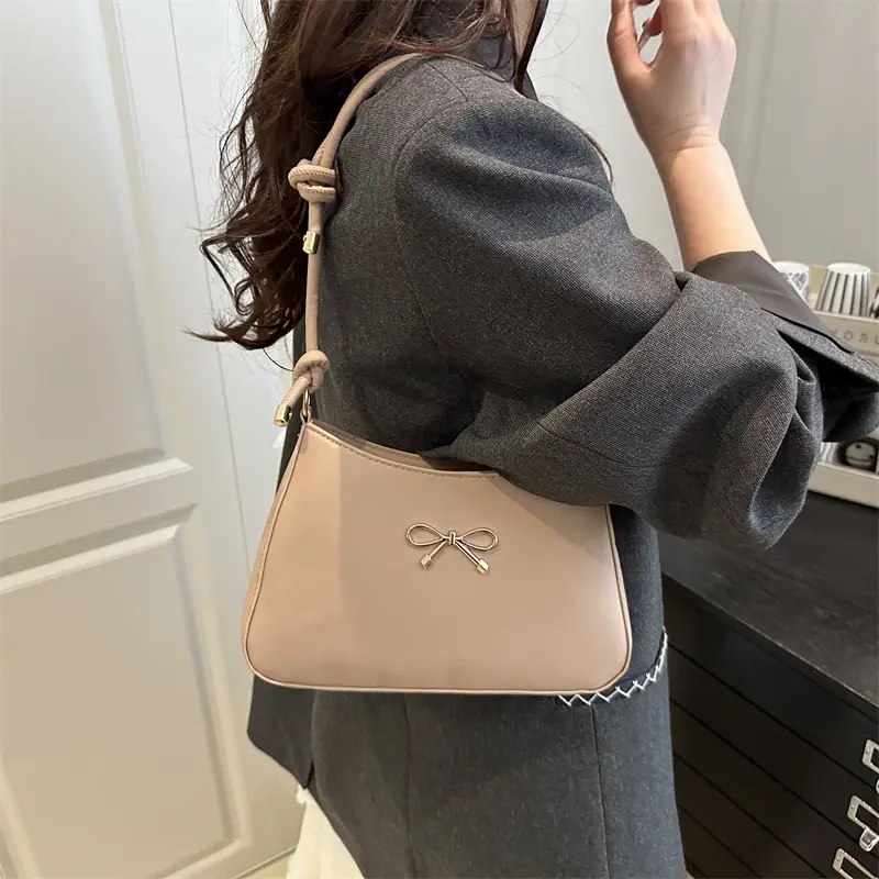 Korean Style Bow Bag Beige 2025 Summer