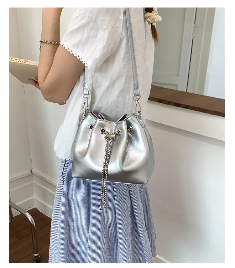 Silver High-End Bucket Bag for Women with Chain Strap — feature 13