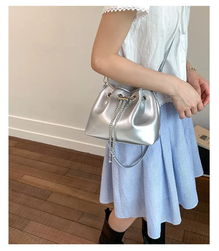 Silver High-End Bucket Bag for Women with Chain Strap — feature 16