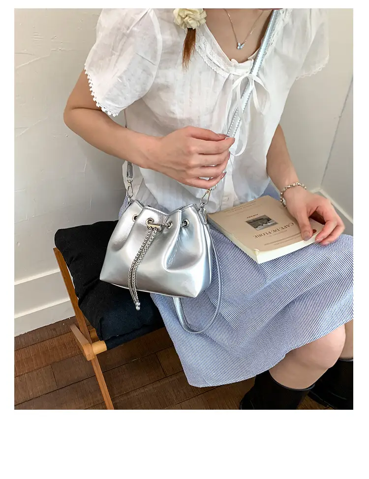Silver High-End Bucket Bag for Women with Chain Strap — feature 17
