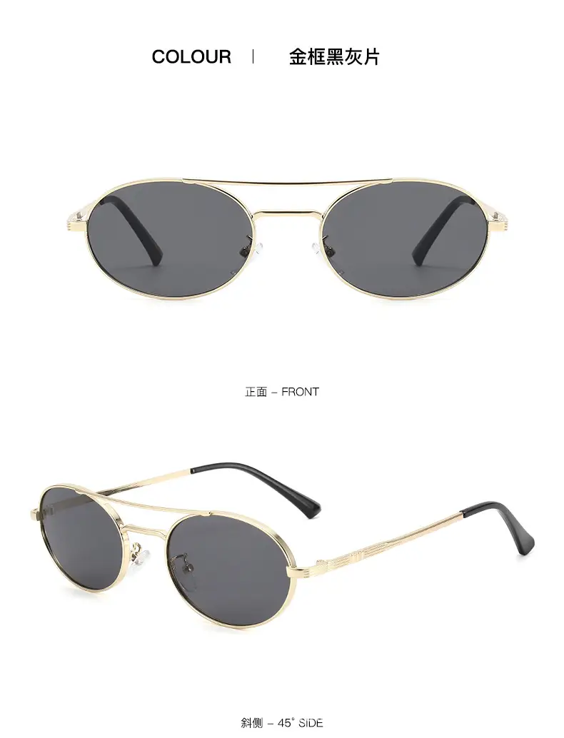 Women Double-Beam Oval Sunglasses Metal Sexy Concave β feature 14