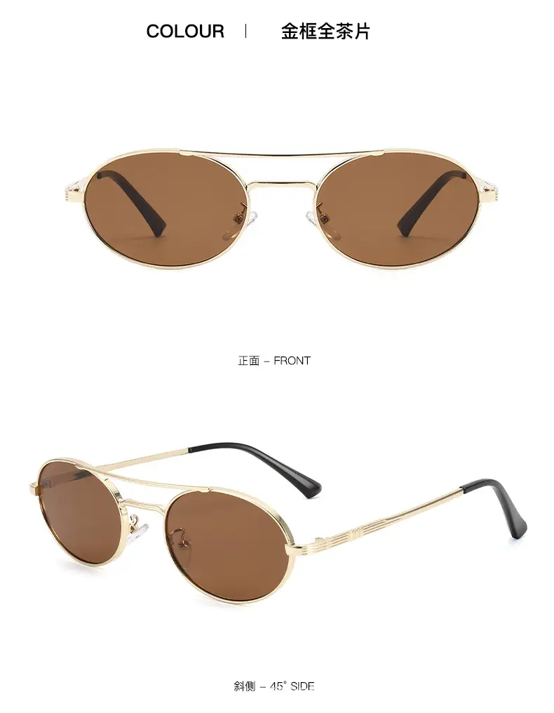 Women Double-Beam Oval Sunglasses Metal Sexy Concave β feature 15