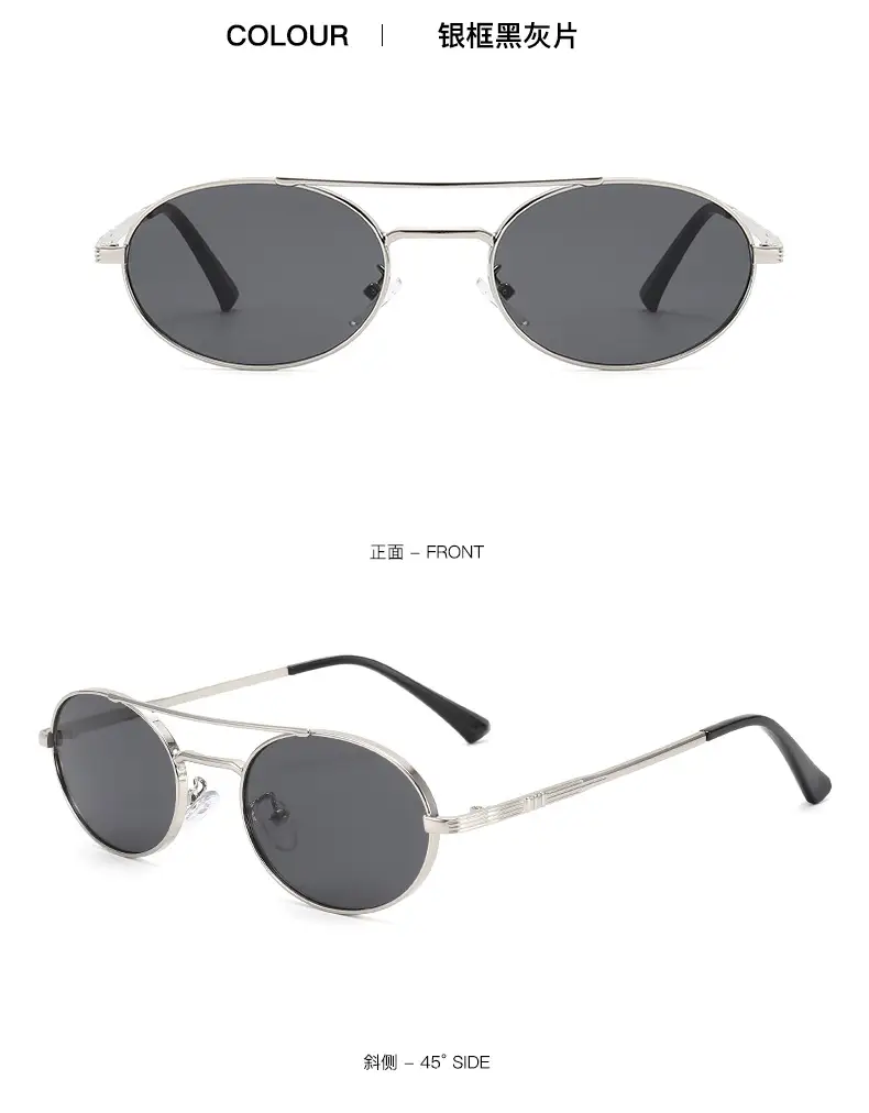 Women Double-Beam Oval Sunglasses Metal Sexy Concave β feature 17